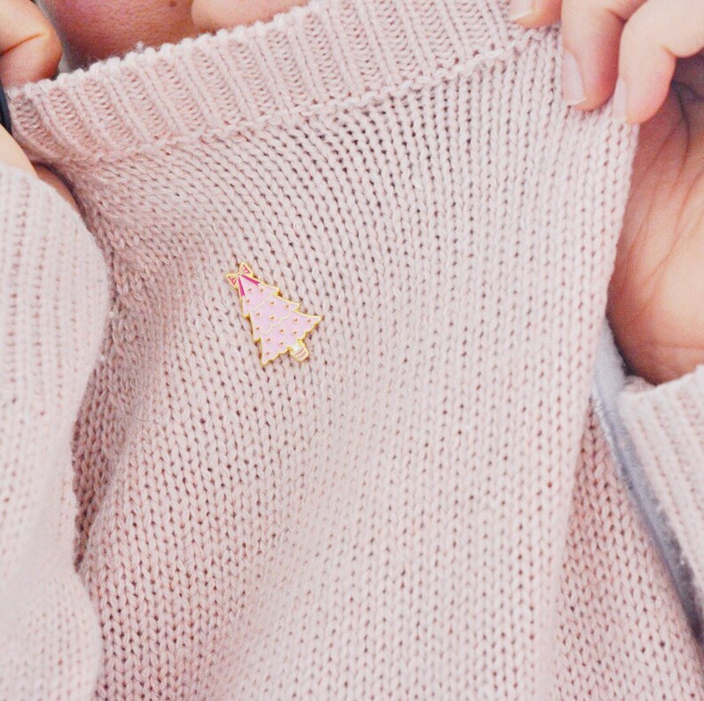 Cute enamel pin Christmas gift for her Stocking stuffer for friend Lapel pin Christmas tree pin Pink enamel pin Soft enamel pin