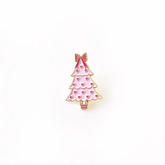 Cute enamel pin Christmas gift for her Stocking stuffer for friend Lapel pin Christmas tree pin Pink enamel pin Soft enamel pin