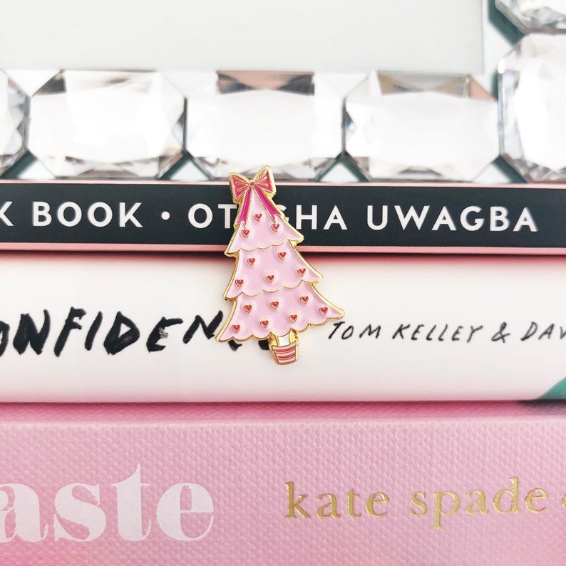 Cute enamel pin Christmas gift for her Stocking stuffer for friend Lapel pin Christmas tree pin Pink enamel pin Soft enamel pin