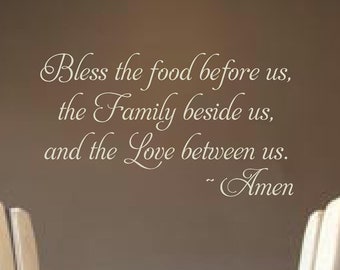 Kitchen wall decal - Bless the food kitchen wall decor - Family Kitchen wall decal - Amen wall decal