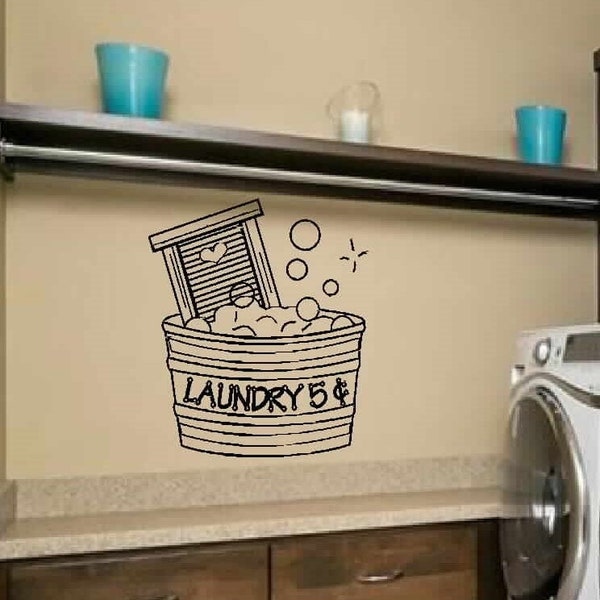 laundry wall decal - wall art - cute laundry 5 cents bucket - laundry room decor - 5 sizes available - matt vinyl