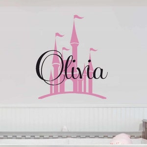 Princess Wall Decal - Custom girls wall decal -  Personalized girls Name with castle vinyl wall lettering.