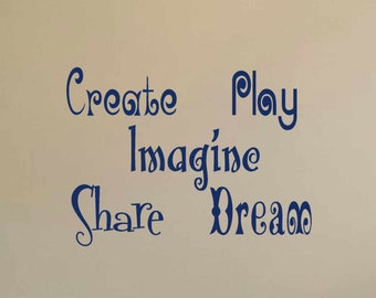 Playroom words Wall Decal - Children's Playroom Wall Decals - Create Share Play Imagine Dream - Nursery wall quote - Playroom decor