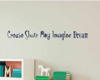 Childrens Playroom Wall Decals - Create Share Play Imagine Dream - Nursery wall quote - Playroom decor - Wall art - Kids Wall Decal