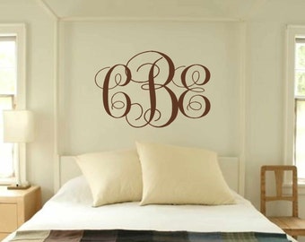 personalized monogram wall decal - vinyl wall decor - 3 Initial Monogram for Bedroom or Living room wall decal - vinyl wall decal arts