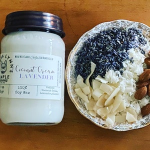 Coconut Cream and Lavender Buds, wooden wick soy wax candle