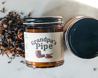 Grandpas Pipe, Black Cherry Tobacco, scented wooden wick candle, Pipe candle, candle, soy candle,  black cherry, tobacco, pipe