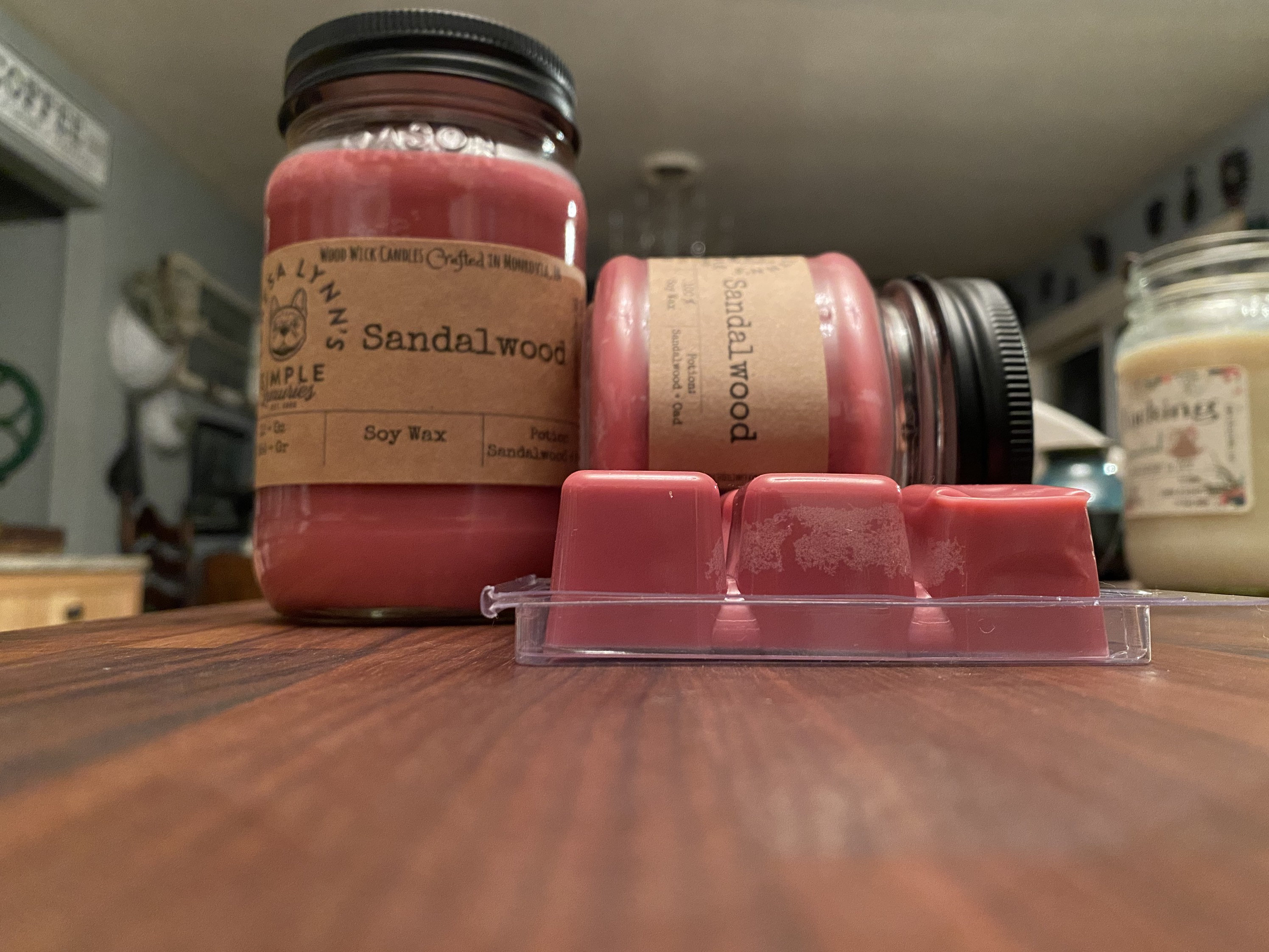 Sandalwood, soy candle, Wood wick, soy wax, calming, essential oil blend, mason jar candle