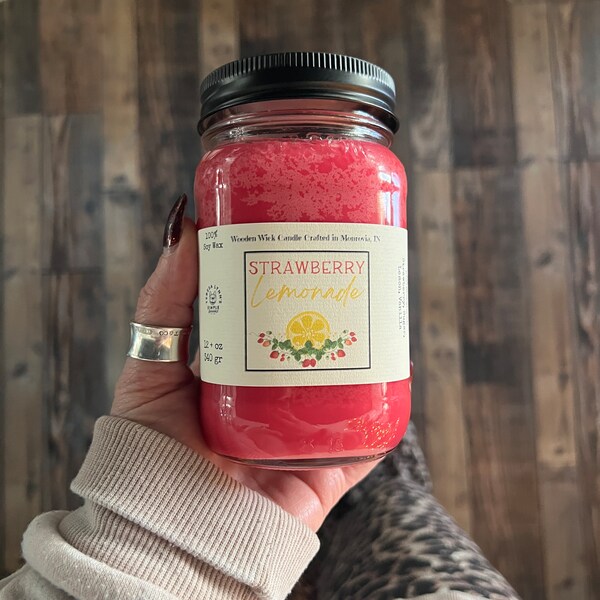 Strawberry Lemonade, Wooden Wick Soy Wax Candle