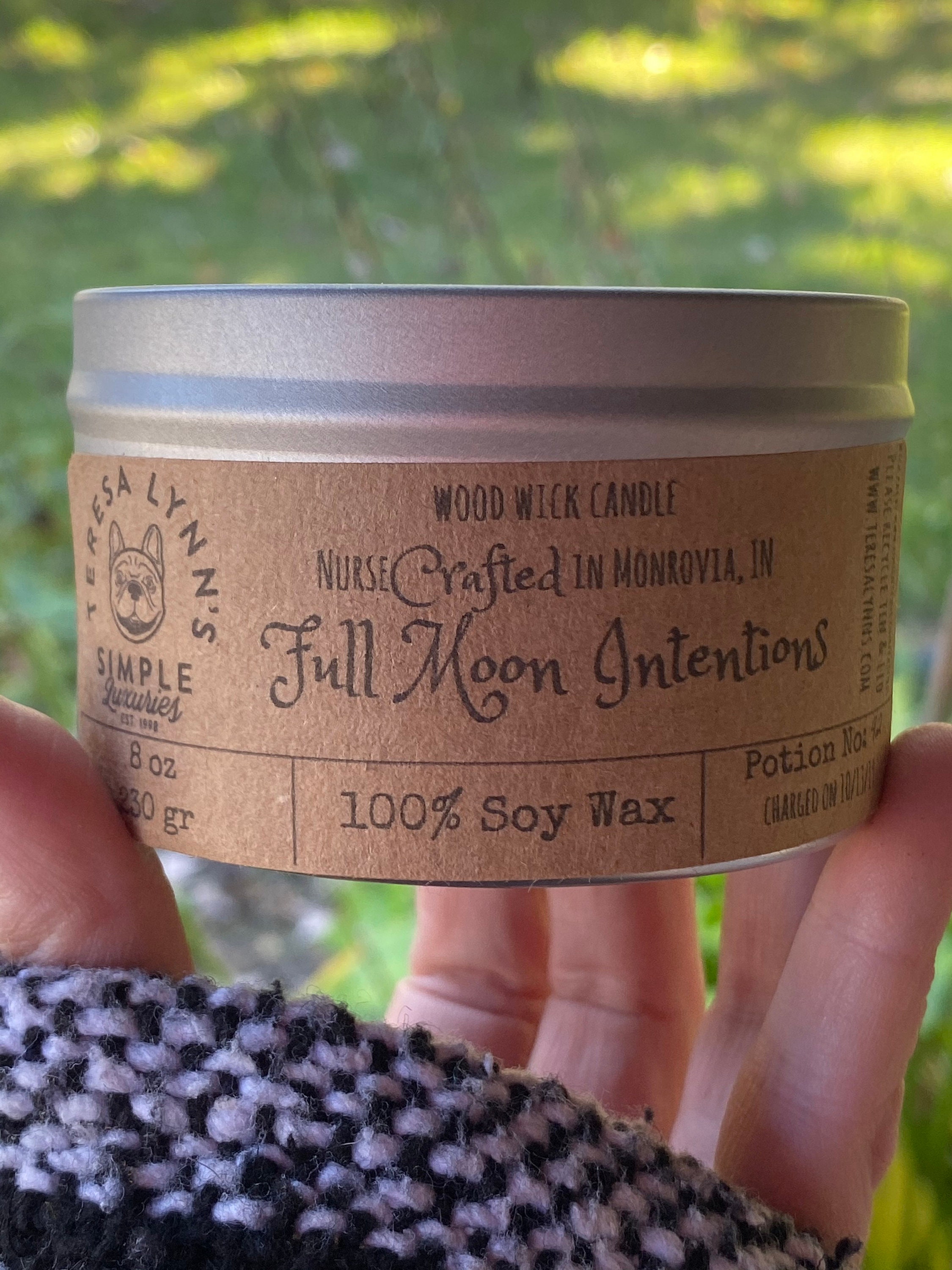 Full Moon Intentions, full moon candle, wooden wick, wooden wick, soy
