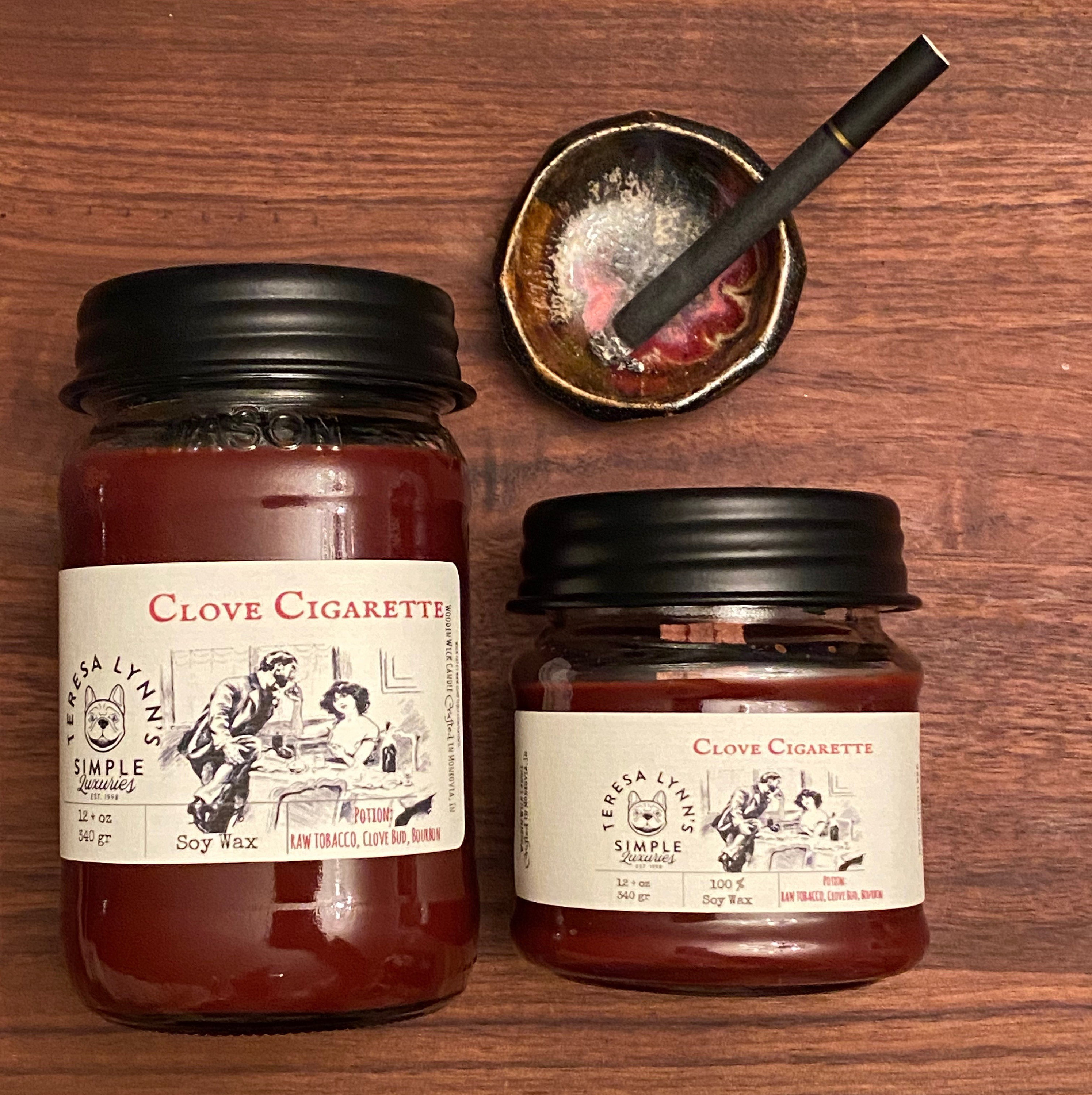 Clove Cigarette, scented candle, wood wick candle, soy candle, mason