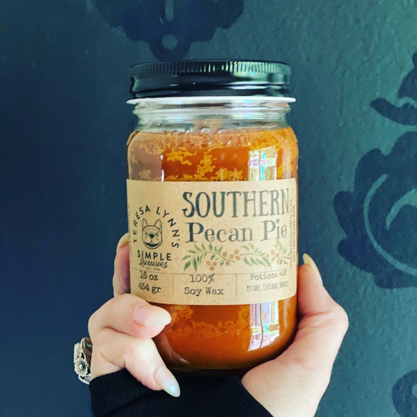 Southern Pecan Pie Soy Candle,  southern living, Autumn Candle, Bakery Candle, Southern, Pecan, Farmhouse, Thanksgiving, Mason jar candle