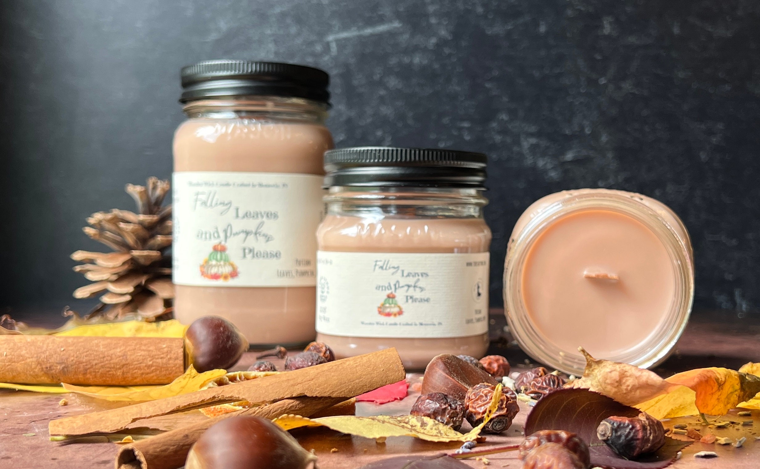 Falling Leaves and Pumpkins Please, soy wax wooden wick candle, fall