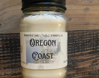 Oregon Coast, soy candle, white candle, celebration candle, Evergreen, candle, mason Jar candle,