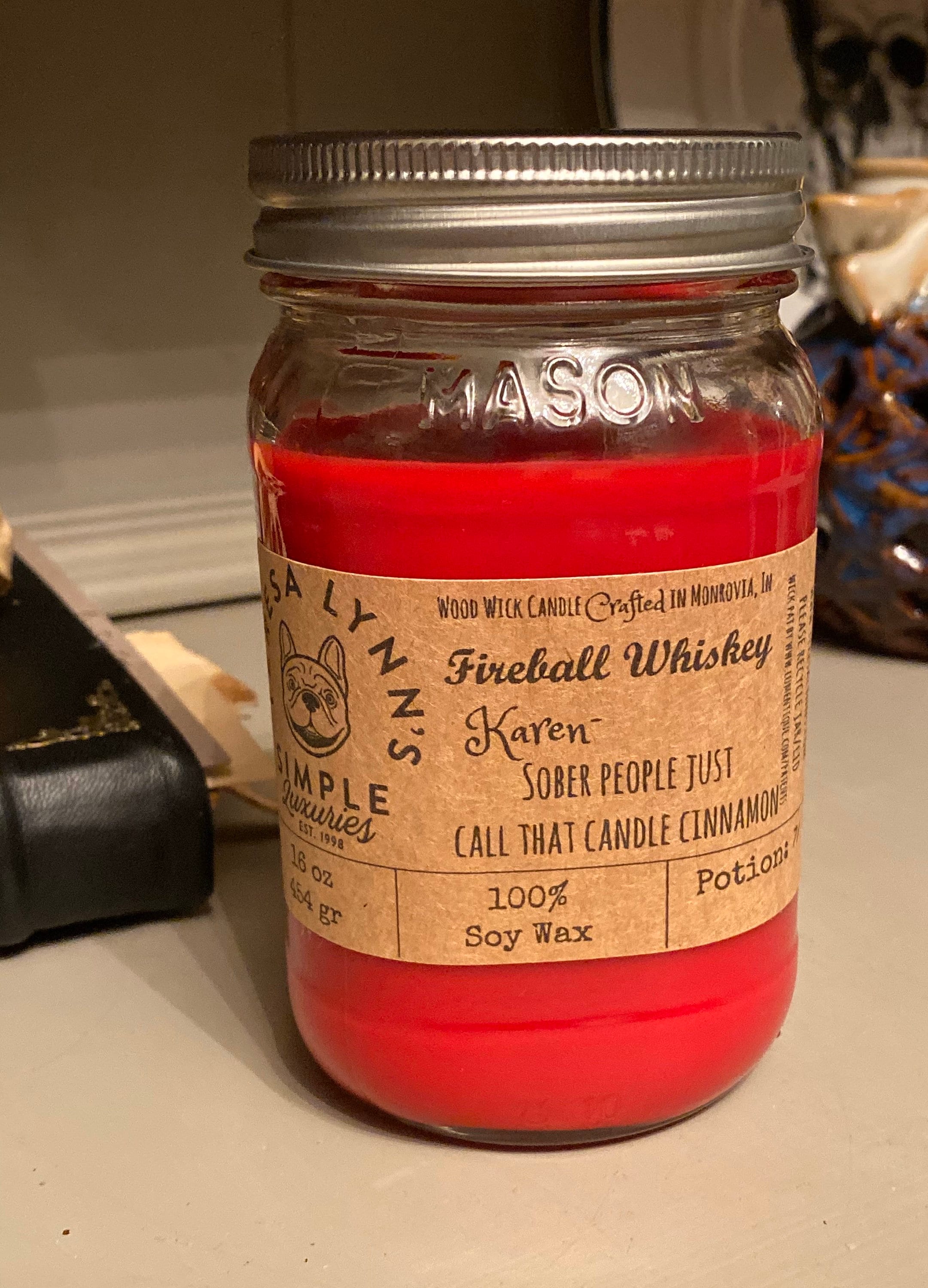 Fireball Soy candle Wood Wick candle Fireball scented Handmade