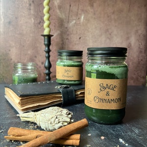 Sage and Cinnamon, wooden wick, soy wax candle, home fragrance, winter scent, cottage chic, witchy scent, mason jar candle, farmhouse candle image 7