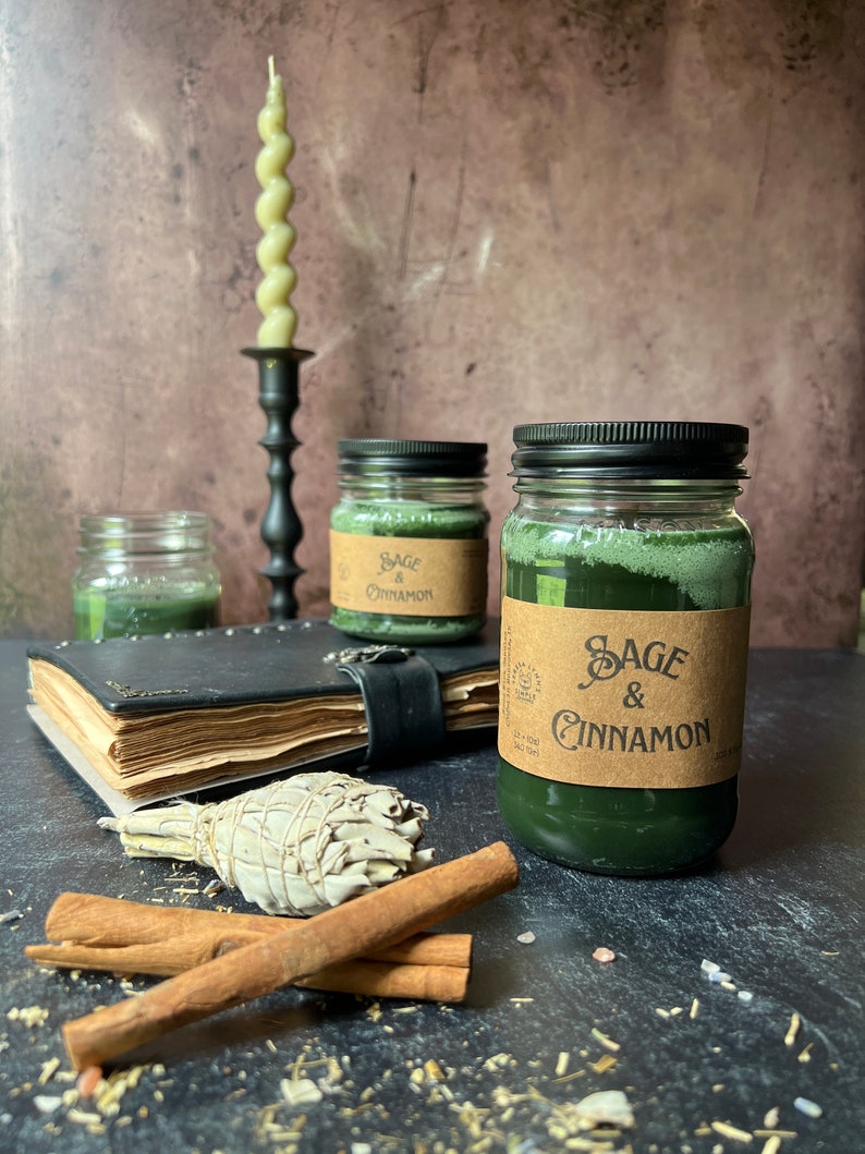 Sage and Cinnamon, wooden wick, soy wax candle, home fragrance, winter scent, cottage chic, witchy scent, mason jar candle, farmhouse candle image 7