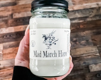 Mad March Hare, Soy Wax, wooden wick, Chamomile, Blueberry, Bergamot, phthalate free, essential oil, mason jar candle, spring candle