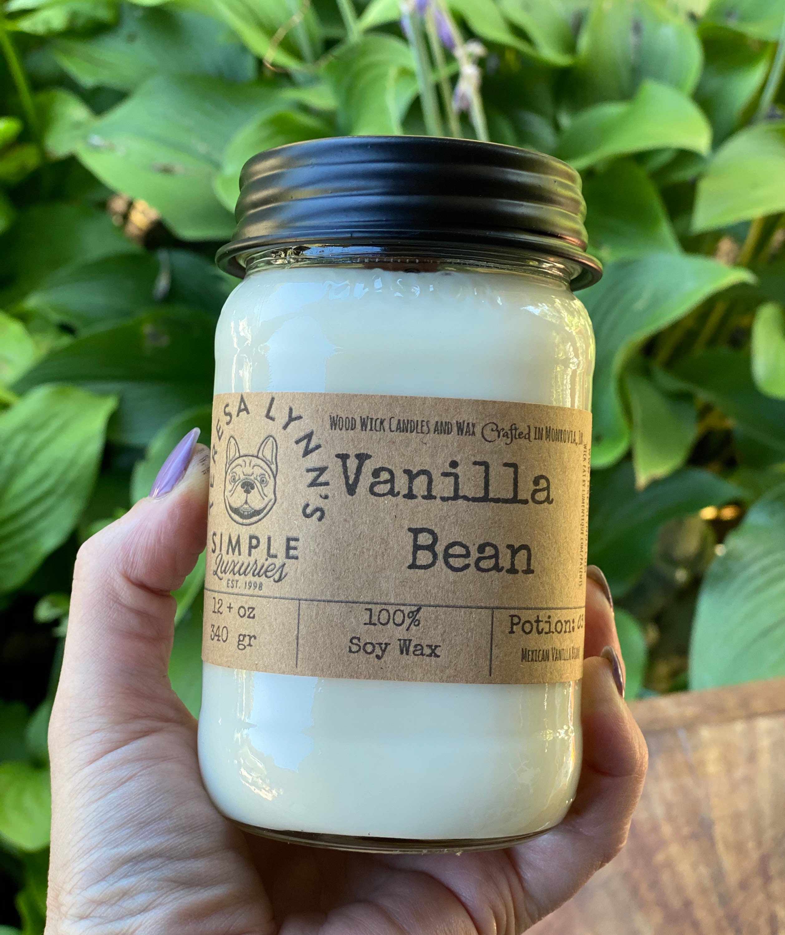 Vanilla Bean candle, Wood Wick Candle, 100 soy, handmade, phthalate