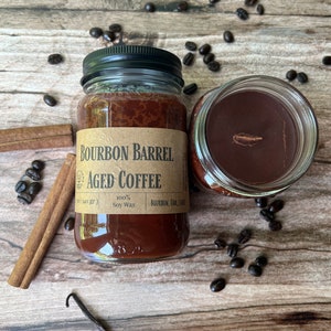 Bourbon Barrel Aged Coffee - Scented Wooden Wick Soy Wax Candle - Perfect for the Cabin Chic Vibes