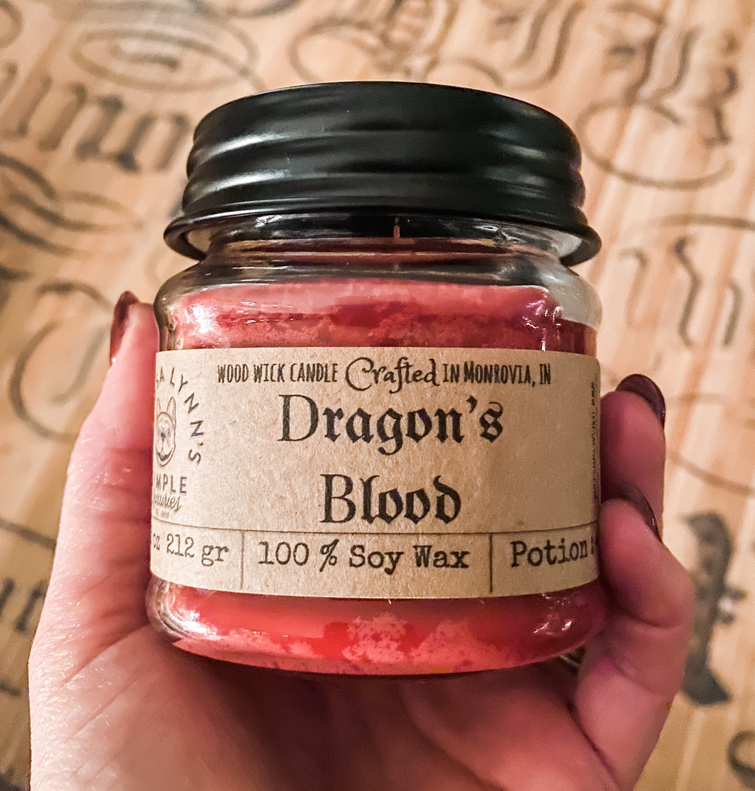 Dragon's Blood candle, handmade candle, soy candle, wood wick, woodwick