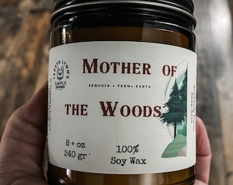 Mother of the Woods, wooden wick Candle, Redwood, Sequoia, Fern, soy wax, handmade, phthalate free, Ancestors