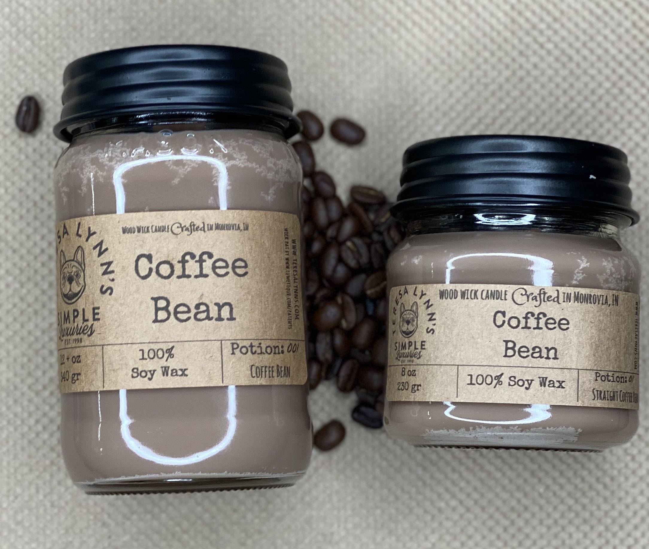 Coffee Bean, scented candle, handmade, wood wick, soy wax, coffee shop