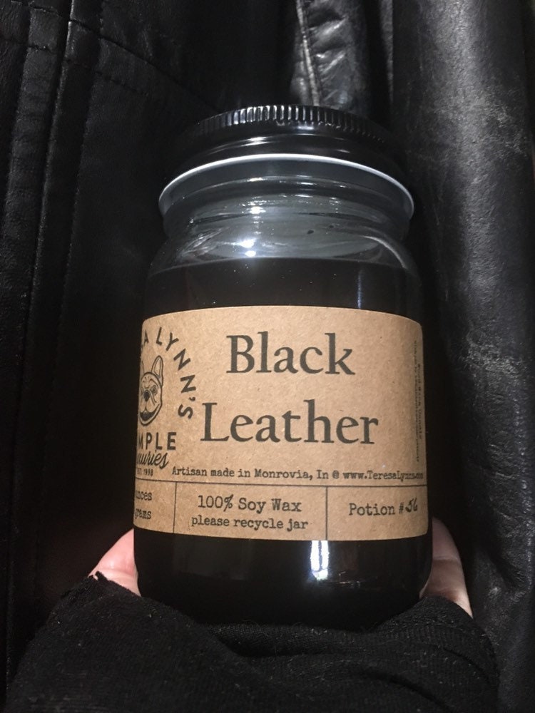 Leather scented, candle, , soy wax, handmade, french bulldog, alter