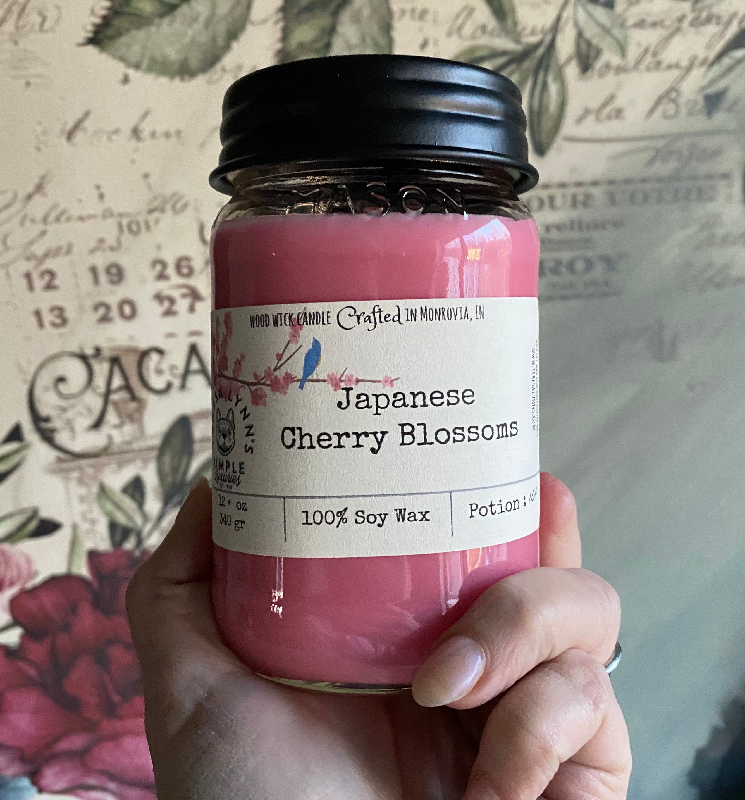 Japanese Cherry Blossom, wood wick candle, soy wax, floral, gift for