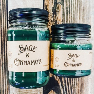 Sage and Cinnamon, wooden wick, soy wax candle, home fragrance, winter scent, cottage chic, witchy scent, mason jar candle, farmhouse candle image 2