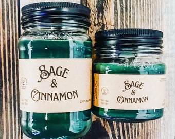 Sage and Cinnamon,  soy wax candle, home fragrance, winter scent, cottage chic, Yule candle, mason jar candle, farmhouse candle