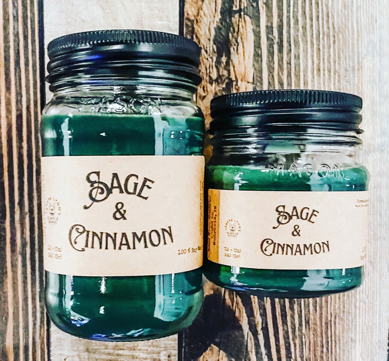 Sage and Cinnamon, wooden wick, soy wax candle, home fragrance, winter scent, cottage chic, witchy scent, mason jar candle, farmhouse candle image 2