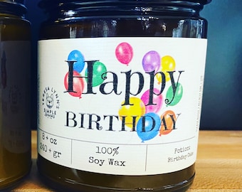 Happy Birthday, Gift wooden wick soy candle, scented in Birthday Cake