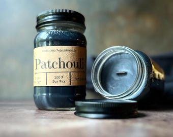 Patchouli Wooden Wick Soy Wax Candle - Scented with Dark Patchouli Essential Oil