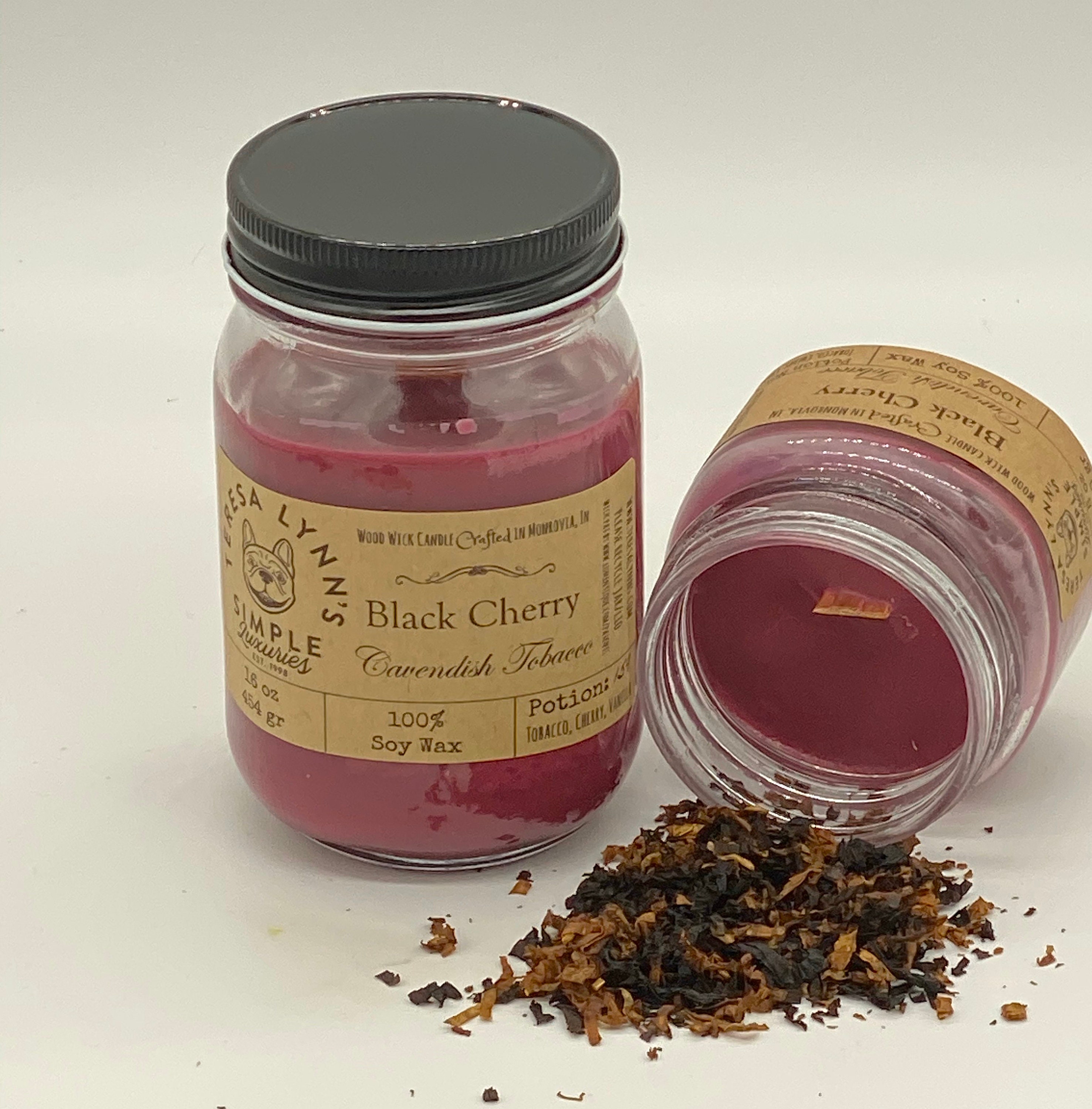 Cherry Pipe Tobacco, scented candle, Cavendish, wood wick candle, soy