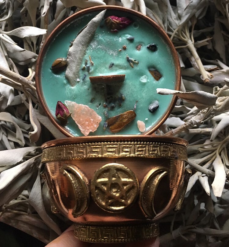 Smudge candle, full moon, ritual candle, copper, intention candle