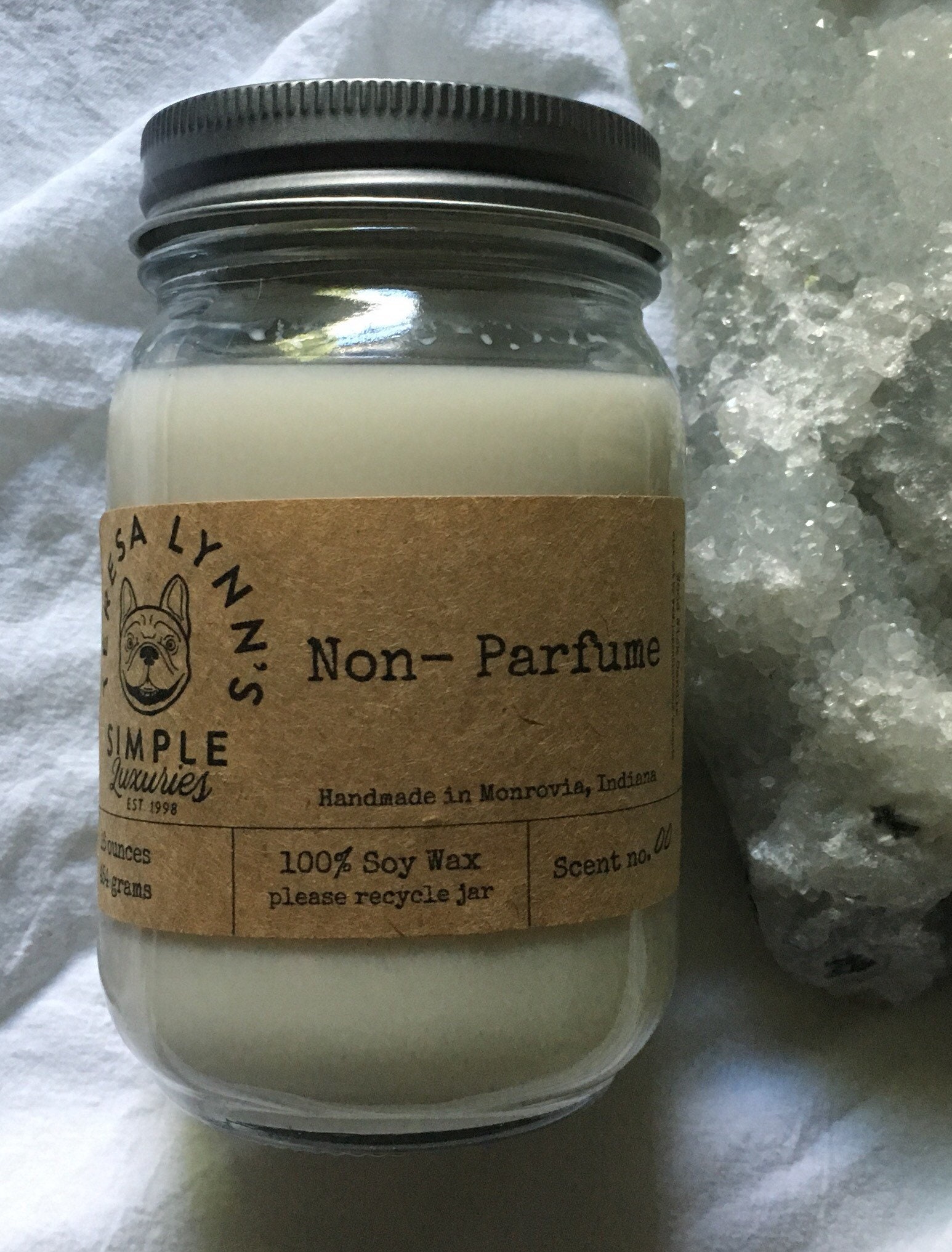 Unscented NonParfume soy wax cotton wick candle handmade dye