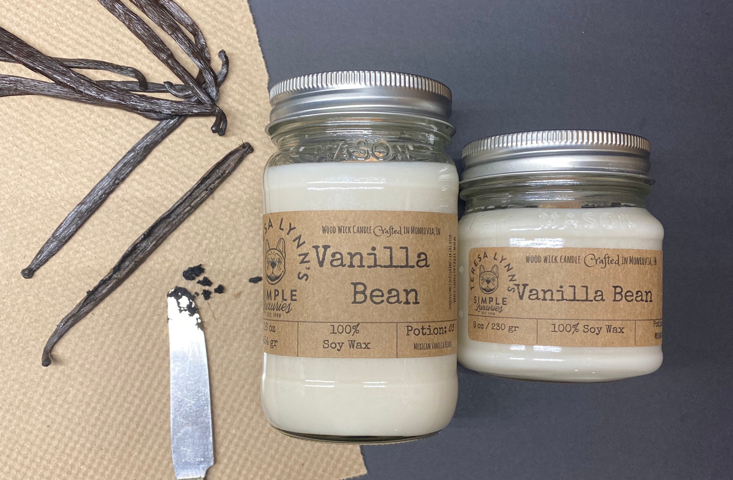 Vanilla Bean candle, Wood Wick Candle, 100 soy, handmade, phthalate