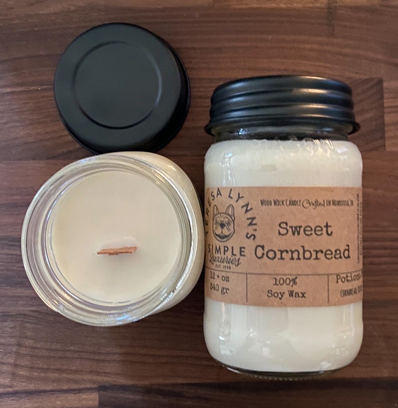 Sweet Cornbread, Soy, candle, wooden wick, Corn Muffin, Phthalate free, farmhouse, kitchen candle, clean burn, southern, primitive, gourmand image 7