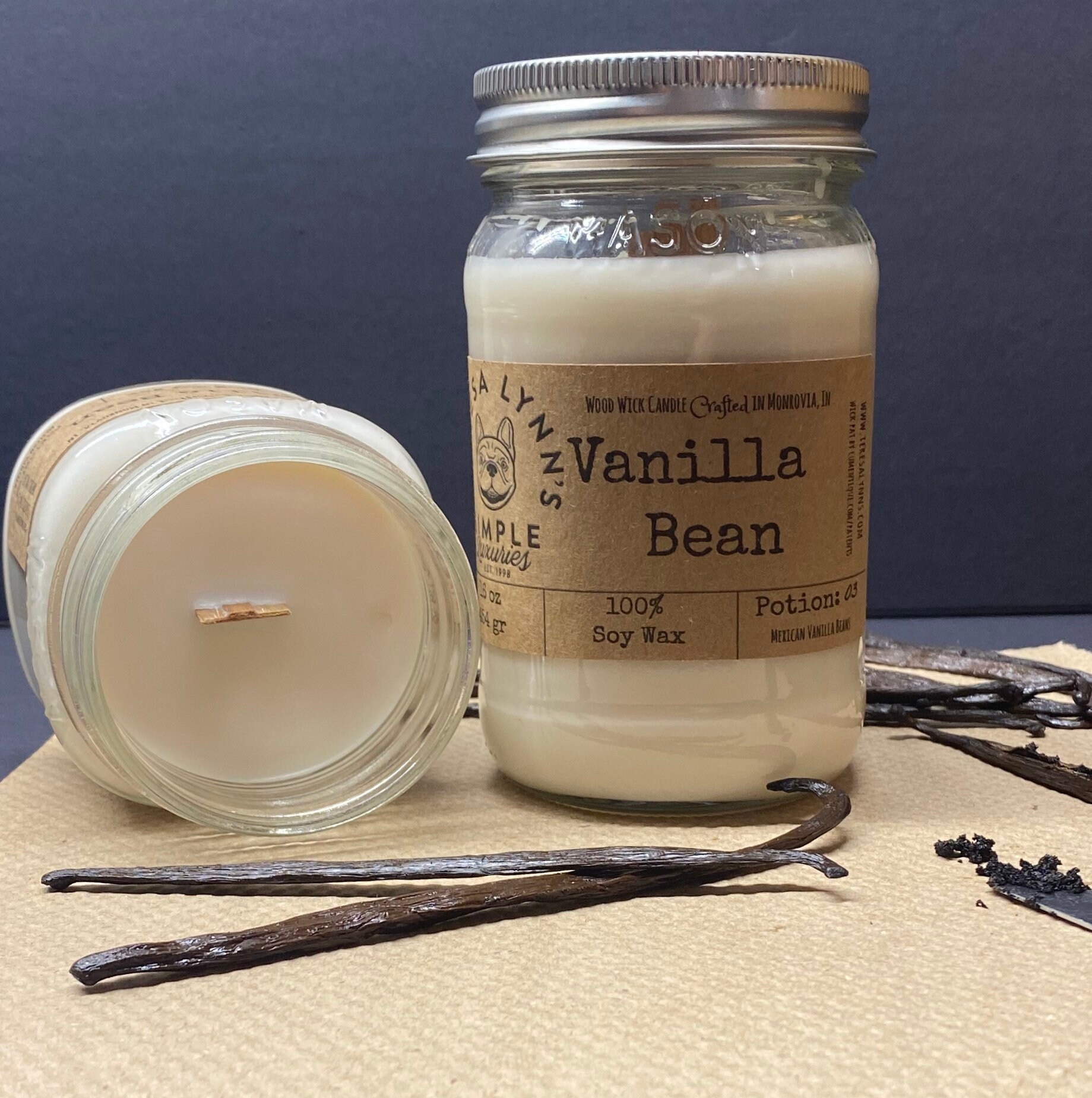 Vanilla Bean candle, Wood Wick Candle, 100 soy, handmade, phthalate