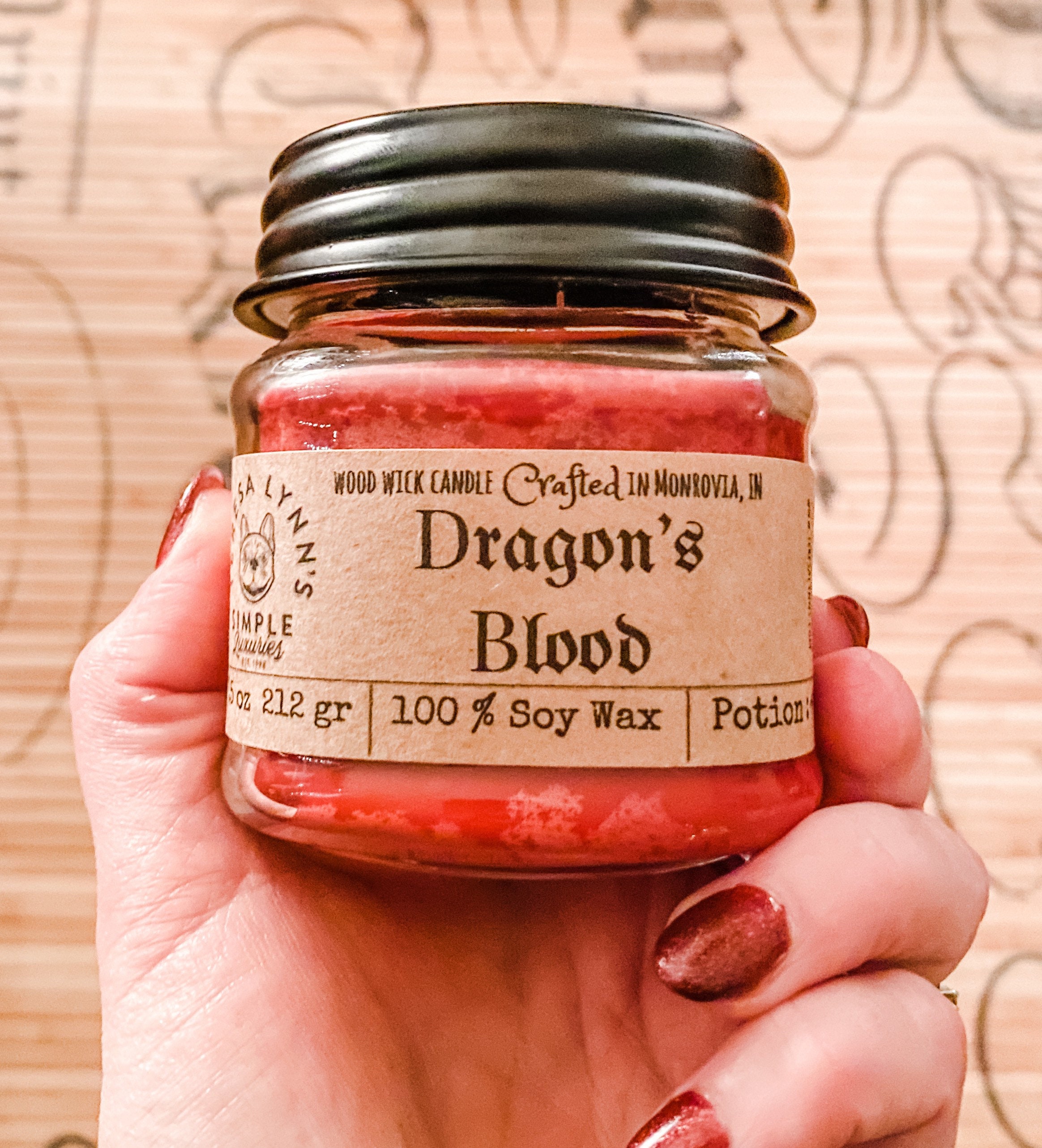 Dragon's Blood candle, handmade candle, soy candle, wood wick, woodwick