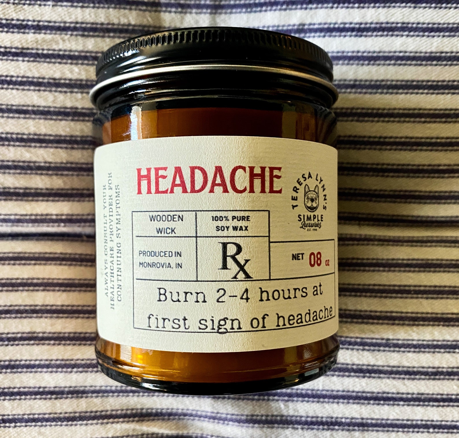Headache®, Wooden Wick, Aromatherapy Candle, Soy Wax Candle Etsy