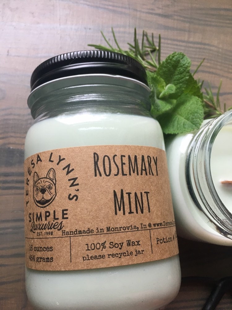 Rosemary Mint Soy Candle, essential oil, , garden, herbs, natural wax ...