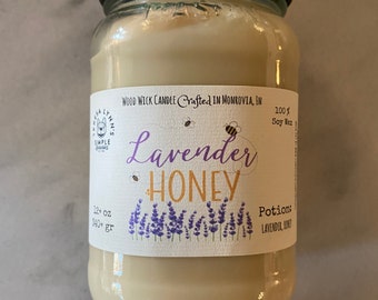 Lavender Honey, wooden wick, soy wax, handmade, phthalate free, essential oil, eco friendly, spring, wood wicked candle