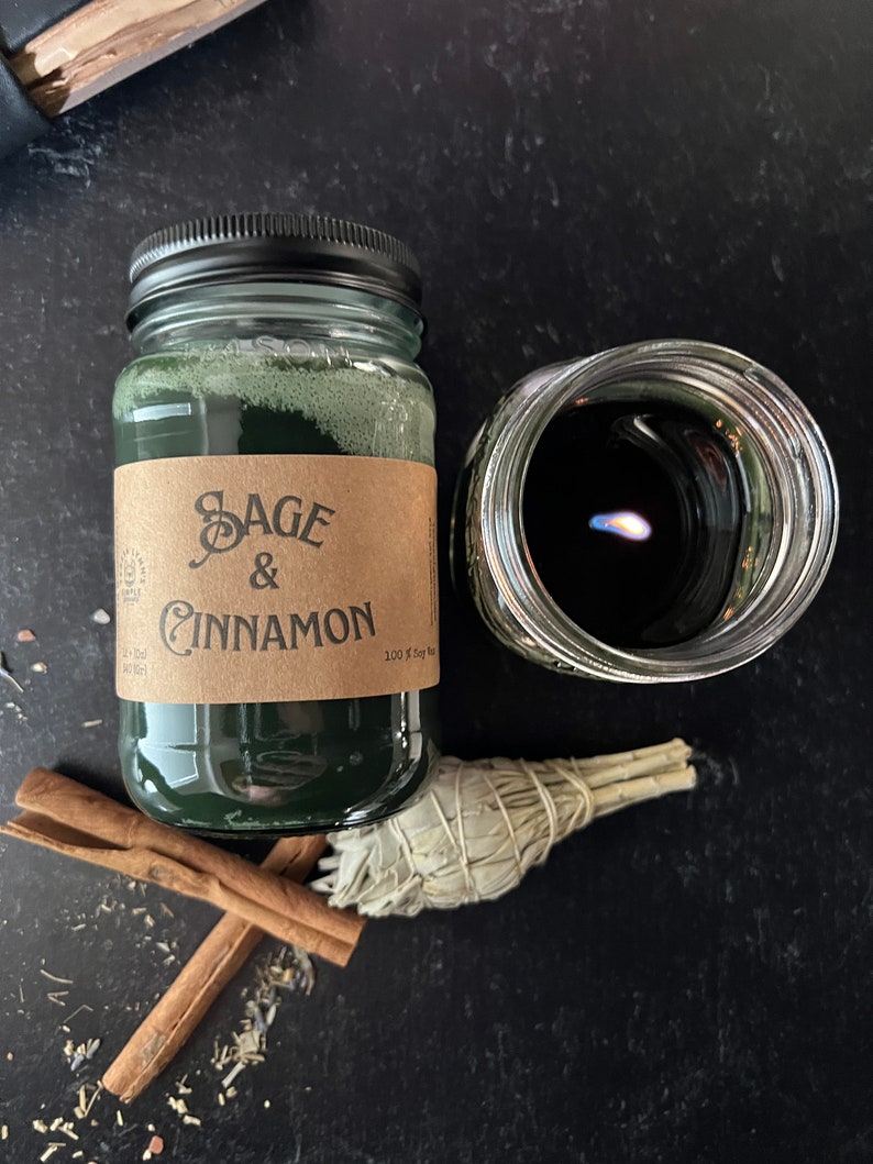 Sage and Cinnamon, wooden wick, soy wax candle, home fragrance, winter scent, cottage chic, witchy scent, mason jar candle, farmhouse candle Pint Jar