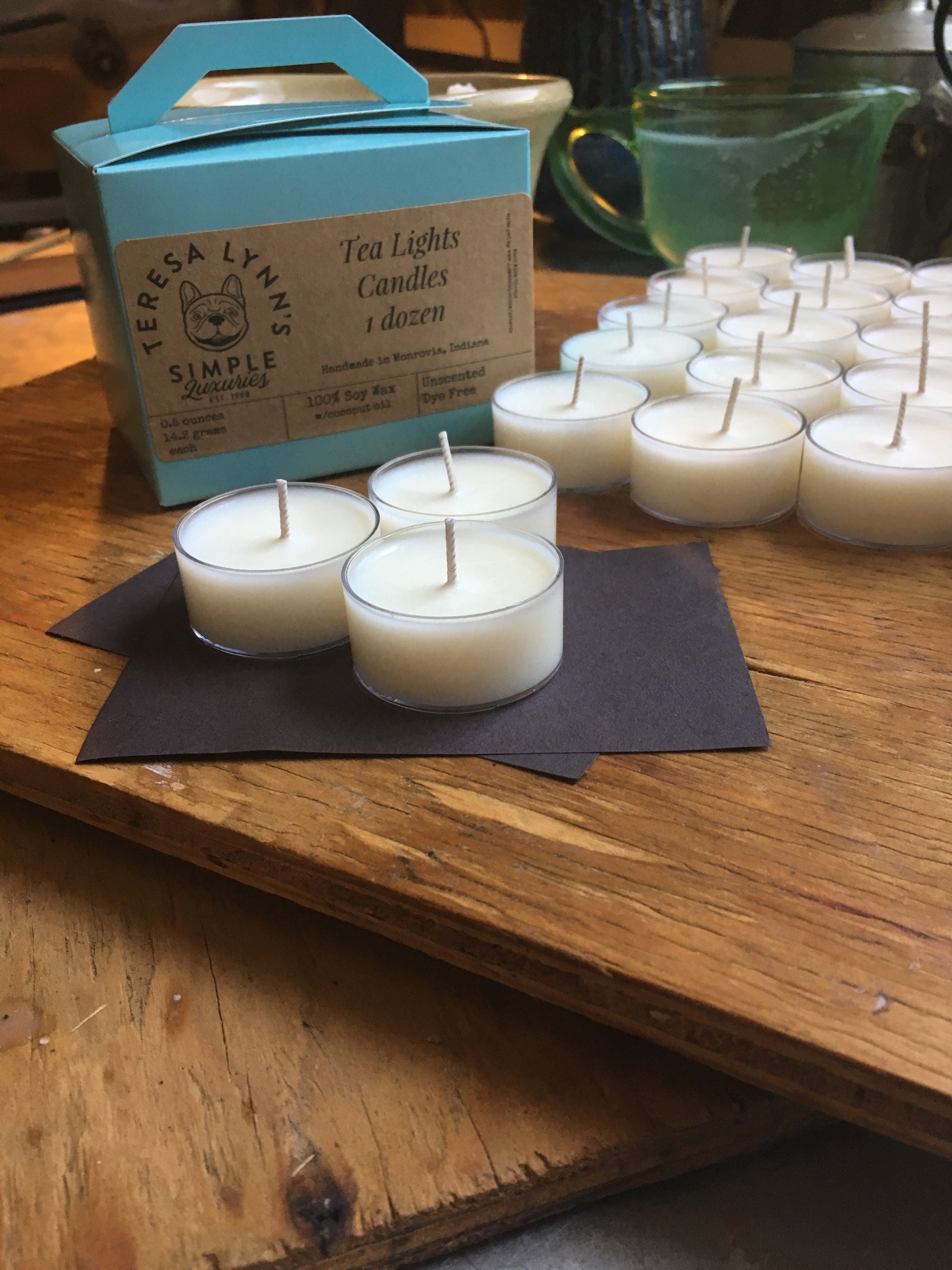 Soy wax tea lights cotton wick long burning dye free no