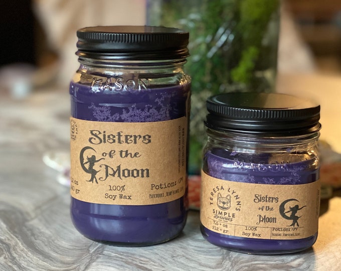 Sisters of the Moon, Patchouli, Hemp, wooden wick, candle, soy candle, phthalate free, sleep, anxiety, sensual candle, soft scent, exotic