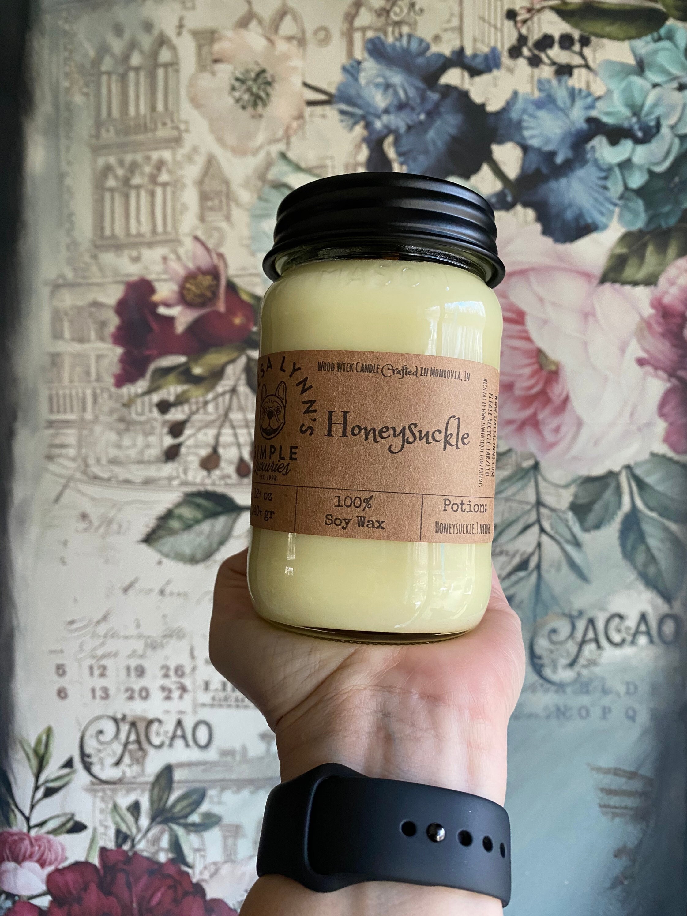 Honeysuckle, Wood wick, soy, natural wax, farmhouse, handmade, french