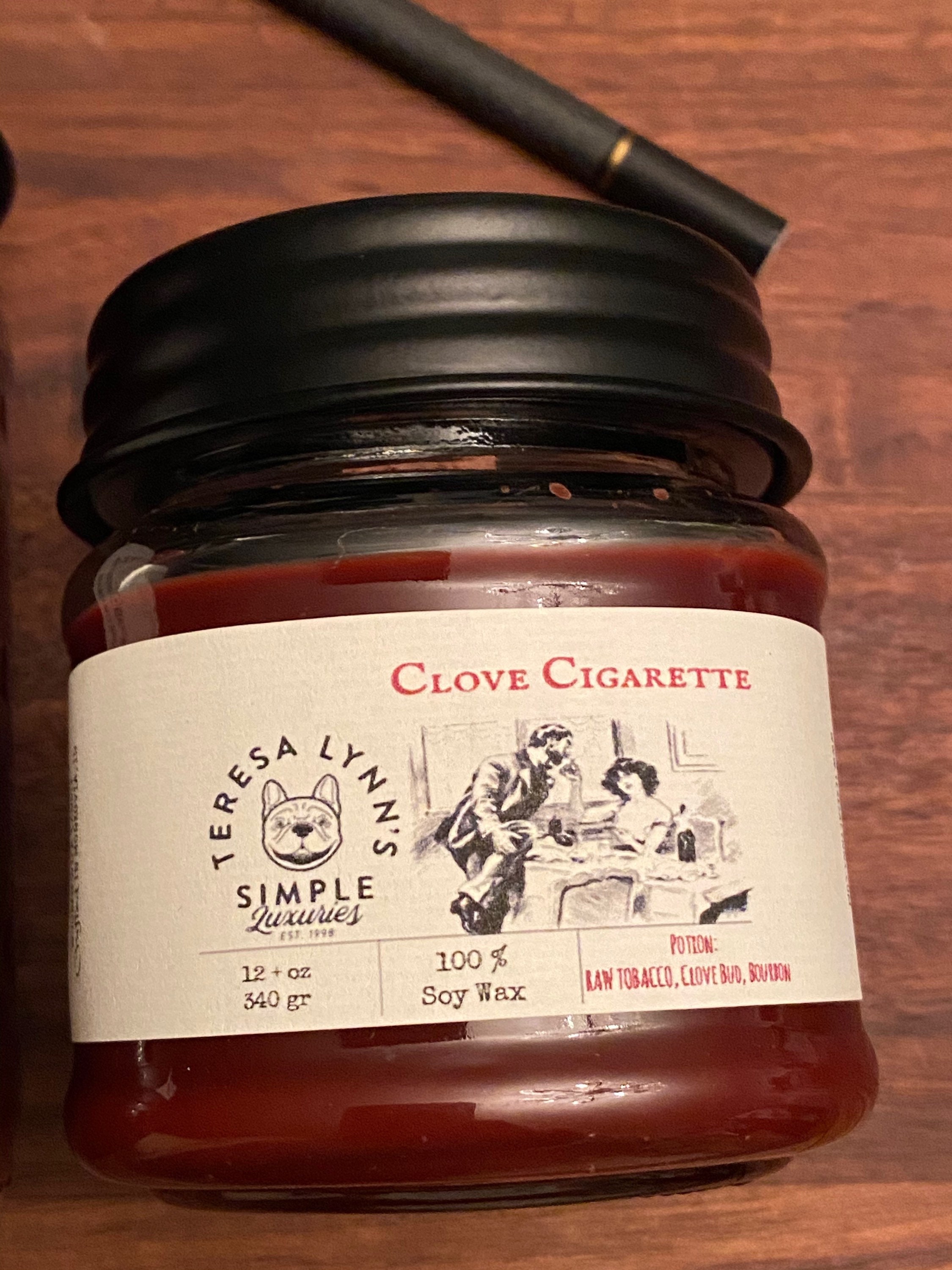 Clove Cigarette, scented candle, wood wick candle, soy candle, mason