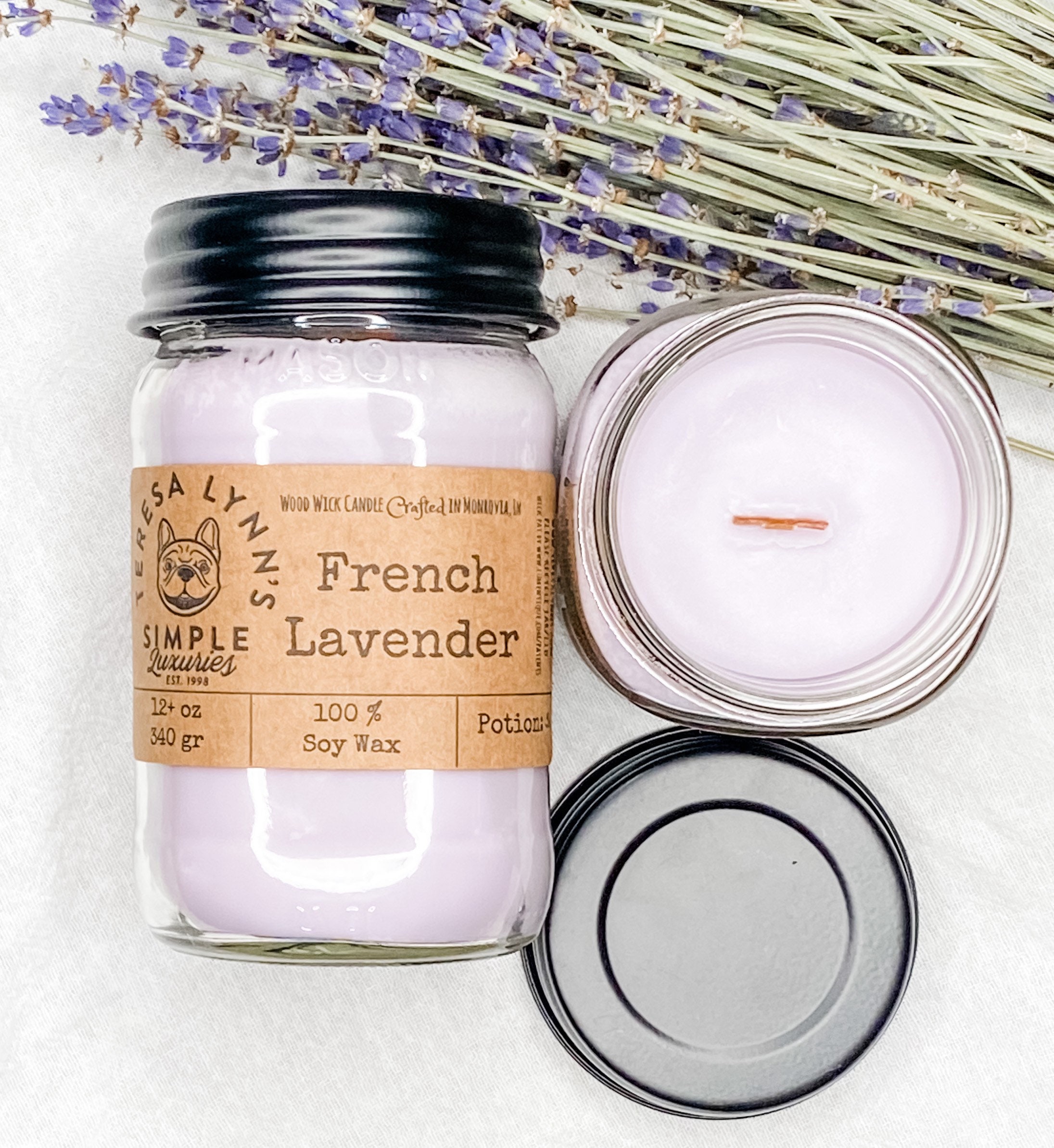 French lavender, candle, wood wick, woodwick, soy candle, artisan